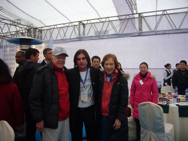 Andre Bharti with former U.S. President Jimmy Carter and Mrs. Carter; to support the rebuilding after the Sichuan earthquake.
